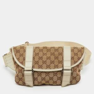 Pre Owned Gucci Beige/Off White GG Canvas and Leather Waist Bag