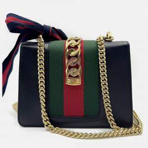 مملوكة مسبقًا Gucci Black Leather Mini Web Chain Sylvie Shoulder Bag