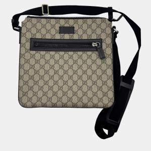 Pre Owned GUCCI GG supreme monogram black leather messenger bag