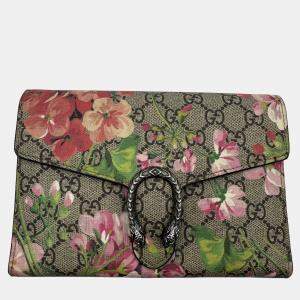 Pre Owned Gucci Blue/Beige GG Blooms Supreme Canvas and Leather Dionysus Wallet On Chain