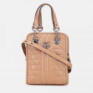 Pre Owned Gucci Brown Mini GG Marmont Matelasse Leather Aria Satchel