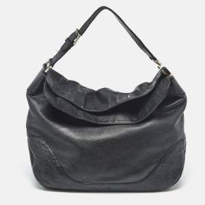 مملوكة مسبقًا Gucci Black Leather Guccissima Detail Charlotte Hobo