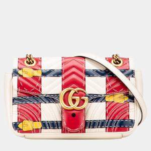 Pre Owned Gucci White Medium GG Marmont Matelasse Leather Trompe Loeil Shoulder Bag