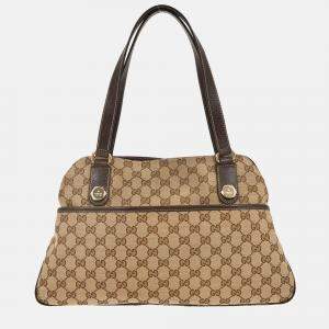 Pre Owned Gucci Beige GG Canvas and Leather Tote Bag