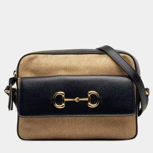 Pre Owned Gucci Blue Brown Horsebit 1955 Flap Pocket Camera Bag