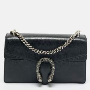 Pre Owned Gucci Black Leather Small Dionysus Crystals Shoulder Bag