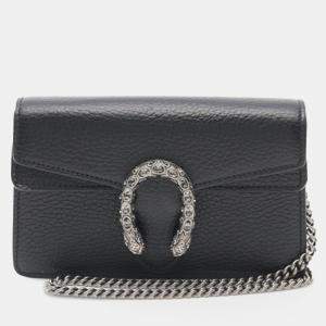 Pre Owned Gucci Black Super Mini Dionysus Leather Crossbody Bag