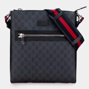Pre Owned Gucci Black Medium GG Supreme Web Messenger Bag