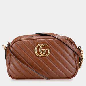 Pre Owned Gucci Brown Small GG Marmont Matelasse Leather Crossbody