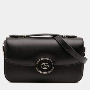 Pre Owned Gucci Black Mini Leather Petite GG Satchel