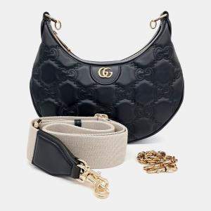 Pre Owned Gucci Black Leather GG Matelasse Small Shoulder Bag