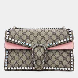 Pre Owned Gucci Beige Pink Canvas and Leather Dionysus Chain Shoulder Bag