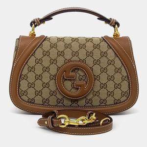 Pre Owned Gucci Beige Brown Canvas and Leather Blondie Medium Top Handle Bag