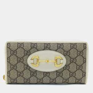 Pre Owned Gucci Beige White Canvas Horsebit Long Wallet