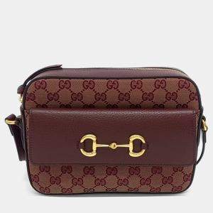 Pre Owned Gucci Burgundy Coated Canvas 1955 Horsebit Small Crossbody Bag
