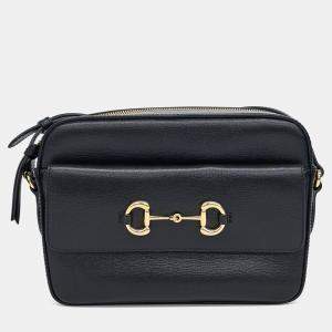 Pre Owned Gucci Black Leather 1955 Horsebit Small Crossbody Bag