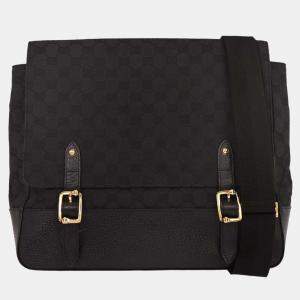Pre Owned Gucci Black Canvas GG Messenger Shoulder Bag