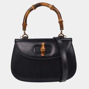 Pre Owned Gucci Black Bamboo 2way Handbag