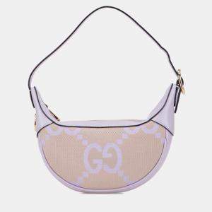 Pre Owned Gucci Beige/Purple Mini Jumbo GG Canvas Ophidia Shoulder Bag