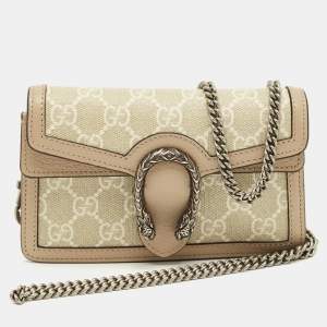 Pre Owned Gucci Beige GG Supreme Canvas and Leather Super Mini Dionysus Bag