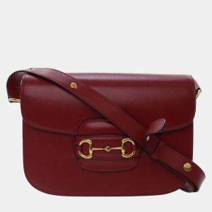 Pre Owned Gucci Red Medium Leather Horsebit 1955 Shoulder Bag