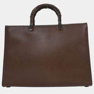 Pre Owned Gucci Brown Pigskin Bamboo Tote Bag