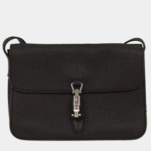 Pre Owned Gucci Black Leather Jackie Flap Shoulder Bag