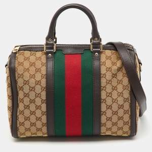 Pre Owned Gucci Beige/Brown GG Canvas and Leather Vintage Web Medium Joy Boston Bag