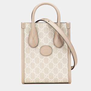 Pre Owned Gucci Beige Brown Mini GG Supreme Interlocking G Satchel