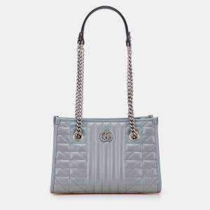 Pre Owned Gucci Grey Small GG Marmont Matelasse Leather Aria Chain Tote