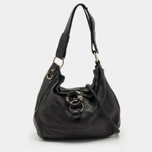Pre Owned Gucci Black Leather Large Wave Hobo