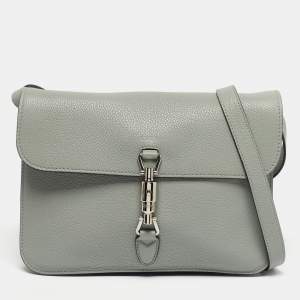 Pre Owned Gucci Grey Leather Soft Jackie Flap Shoulder Bag