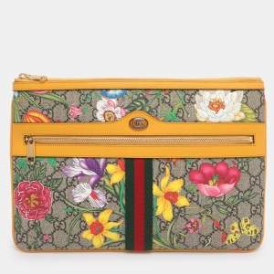 Pre Owned Gucci Multicolor Flora GG Supreme Ophidia Pouch 