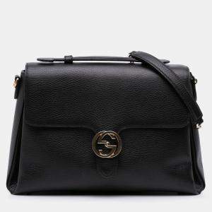 Pre Owned Gucci Black Medium Dollar Calf Interlocking G Satchel