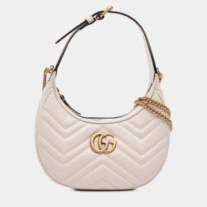 Pre Owned Gucci White Mini GG Marmont Half Moon Bag