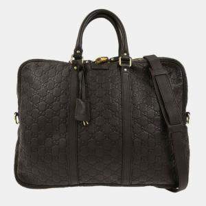 Pre Owned Gucci Black Guccissima GG Diamante Briefcase Handbag
