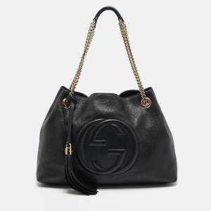 Pre Owned Gucci Black Leather Medium Soho Chain Shoulder Bag