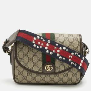 Pre Owned Gucci Beige/Brown GG Supreme Canvas and Leather Small Ophidia Shoulder Bag