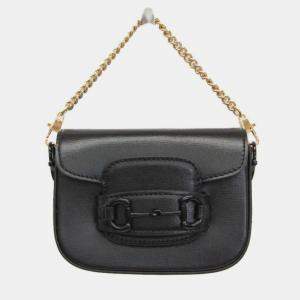 Pre Owned Gucci Horsebit 1955 Mini Bag Leather Pouch Shoulder Bag Black