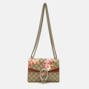 Pre Owned Gucci Beige/Burgundy GG Supreme Canvas Blooms Mini Dionysus Shoulder Bag