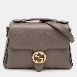 Pre Owned Gucci Grey Small Dollar Calf Interlocking G Satchel