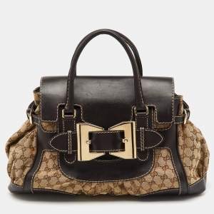 Pre Owned Gucci Beige/Brown GG Canvas and Leather Large Dialux Queen Tote