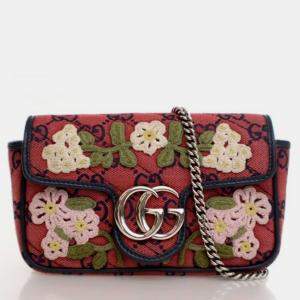 Pre Owned Gucci Super Mini Floral Marmont Shoulder Bag