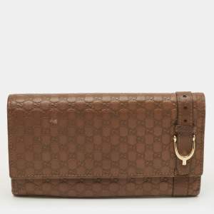 Pre Owned Gucci Brown Microguccissima Leather Nice Flap Continental Wallet