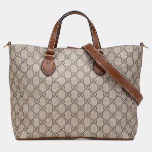 Pre Owned Gucci Beige/Brown Small GG Supreme Satchel