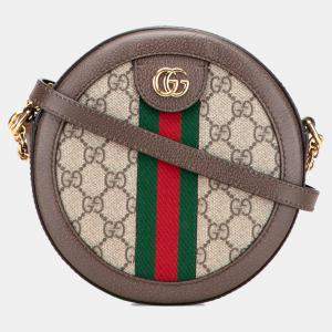Pre Owned Gucci Beige/Brown Mini GG Supreme Round Ophidia Crossbody