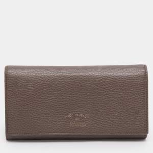 Pre Owned Gucci Taupe Leather Swing Continental Wallet