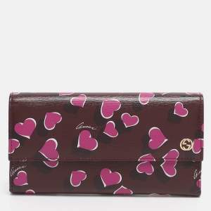 Pre Owned Gucci Multicolor Leather Heart Print Interlocking G Continental Wallet