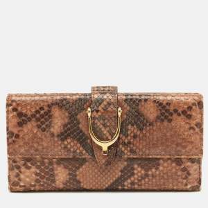 Pre Owned Gucci Beige Python Spur Flap Continental Wallet