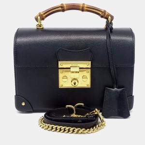 Pre Owned Gucci Black Leather Padlock Bamboo Shoulder Bag Small